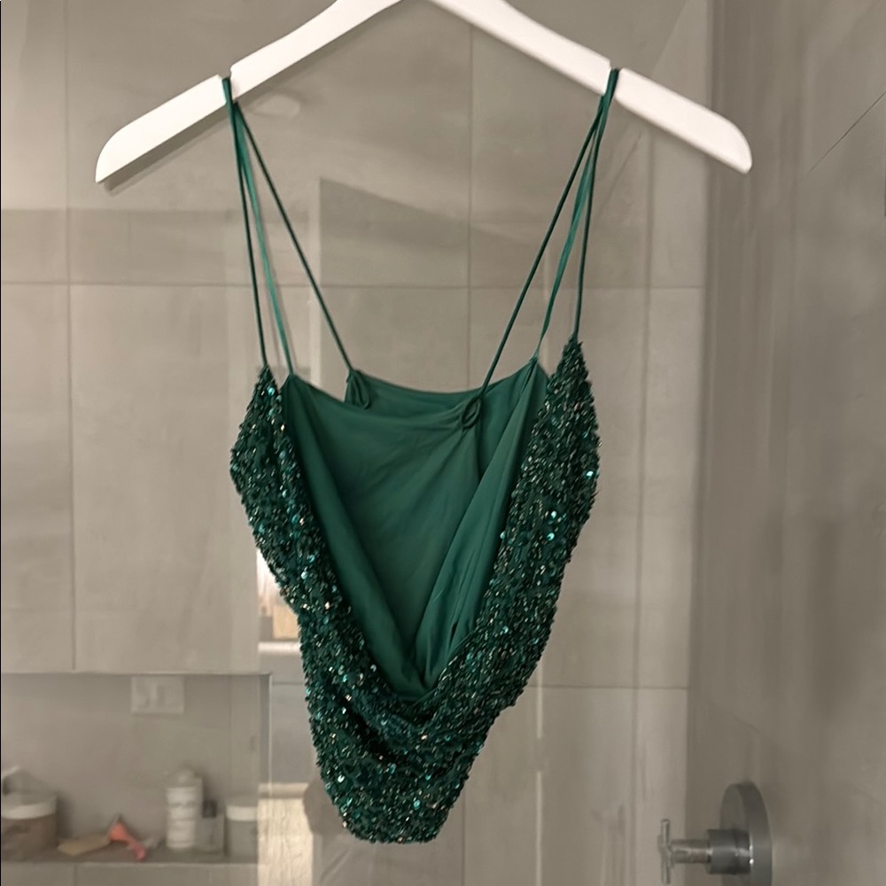 Retrofete Emerald Green Sequin Draped Camisole